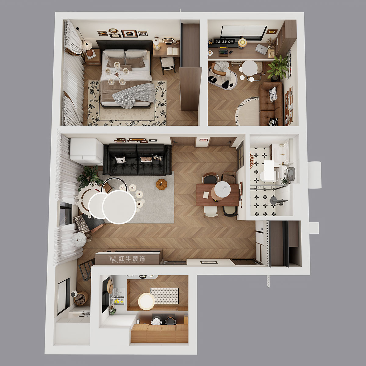 朱明琪｜朗诗国际街区(中园)6-401-100㎡-中古风｜2室2厅1卫｜老房装修｜定制家｜全包10万｜00_04鸟瞰图